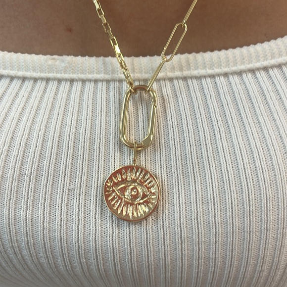 Anthropologie Gold Paperclip Evil Eye Necklace - Picture 2 of 2